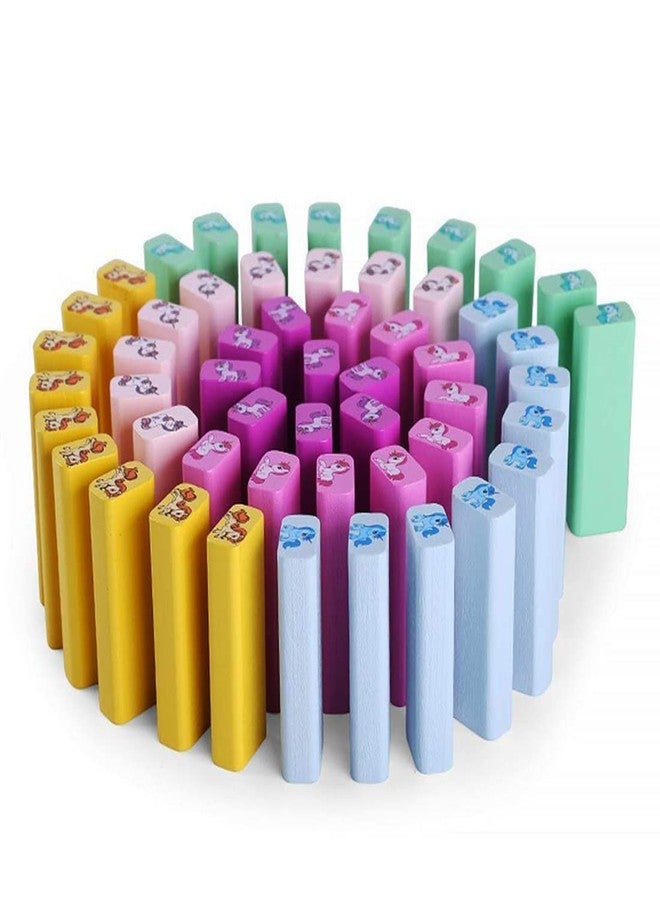 شورو لعبة مكعبات خشبية من SHORO بتصميم وحيد القرن الملون، لعبة بناء وتوازن وألغاز تعليمية وتصنيفية، ألعاب عائلية، ألعاب مونتيسوري، هدايا للأطفال - 51 قطعة مع نردين - Image 2